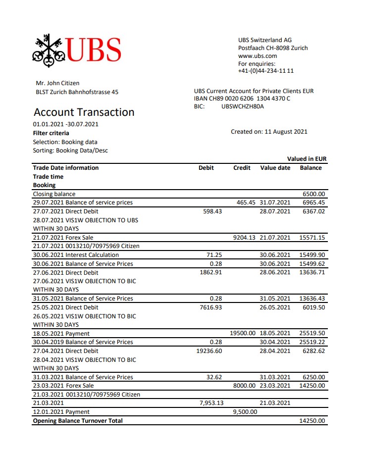 1ONE CARD Bank Statement - BankStatements.net